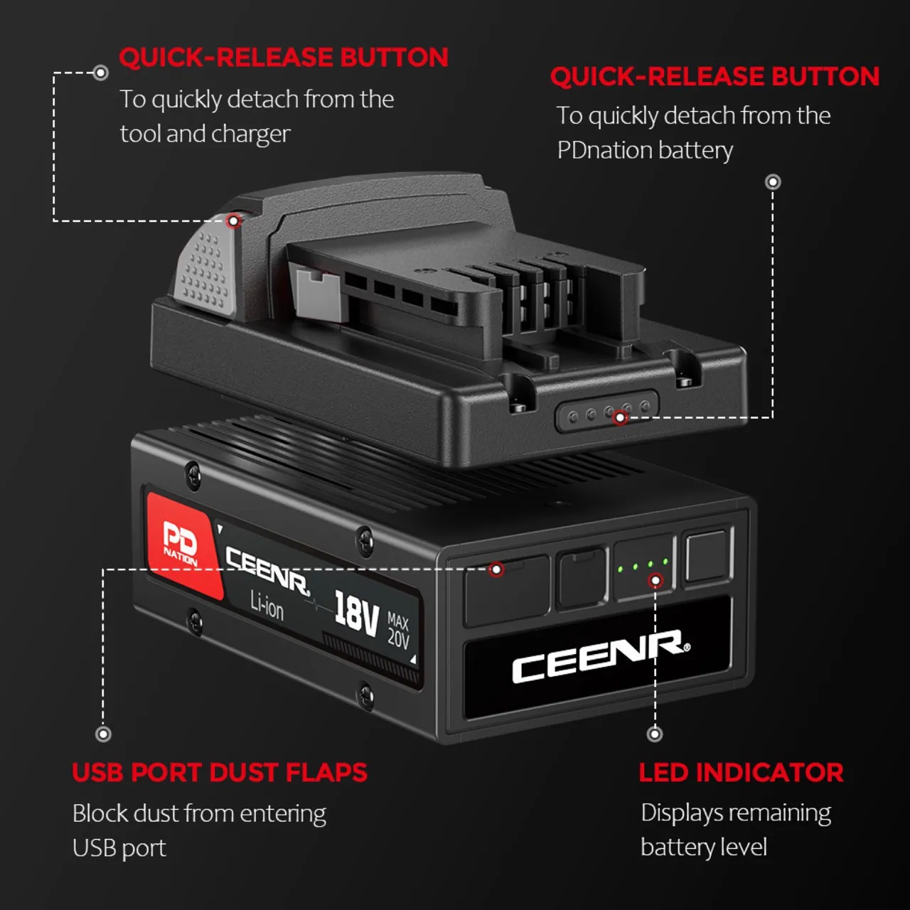 CEENR PDnation™ 4.0Ah Universal Battery — 1,600+ Tools, USB-C