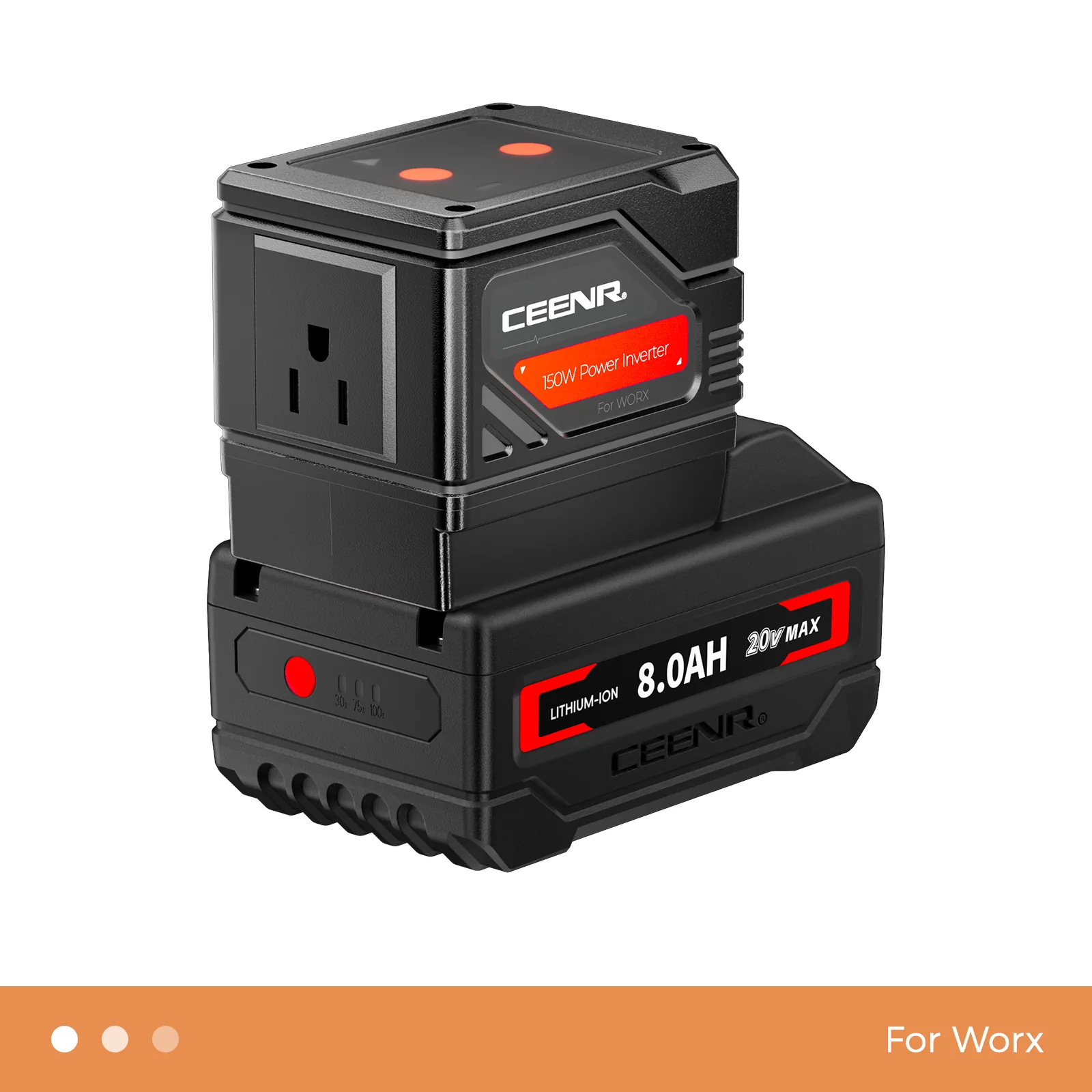 CEENR 150W Portable Power Inverter for Worx 20V WA3408 Batteries — detail view