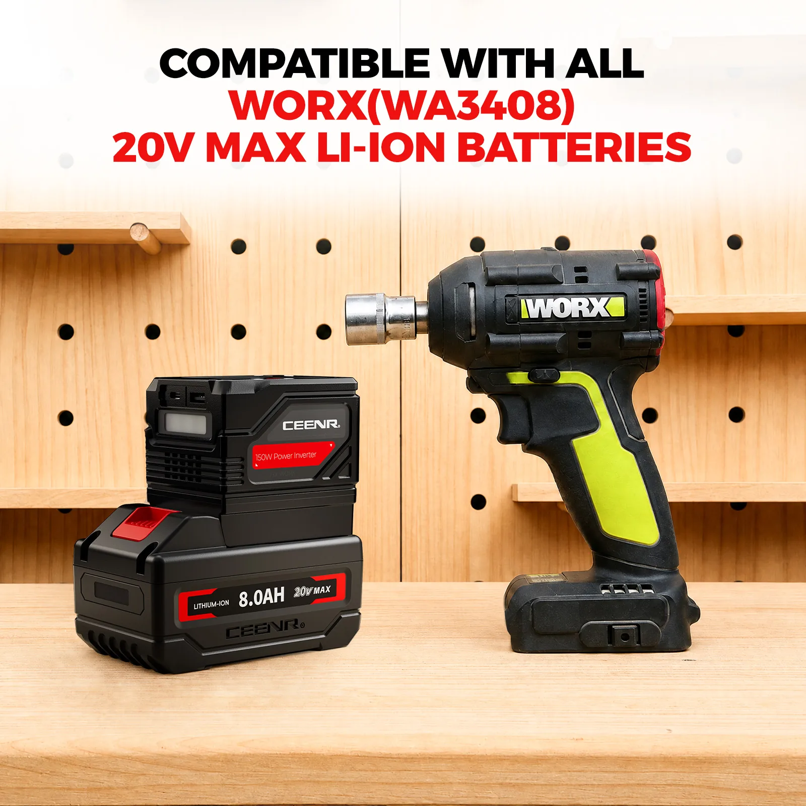 CEENR 150W Portable Power Inverter for Worx 20V WA3408 Batteries in real-world use