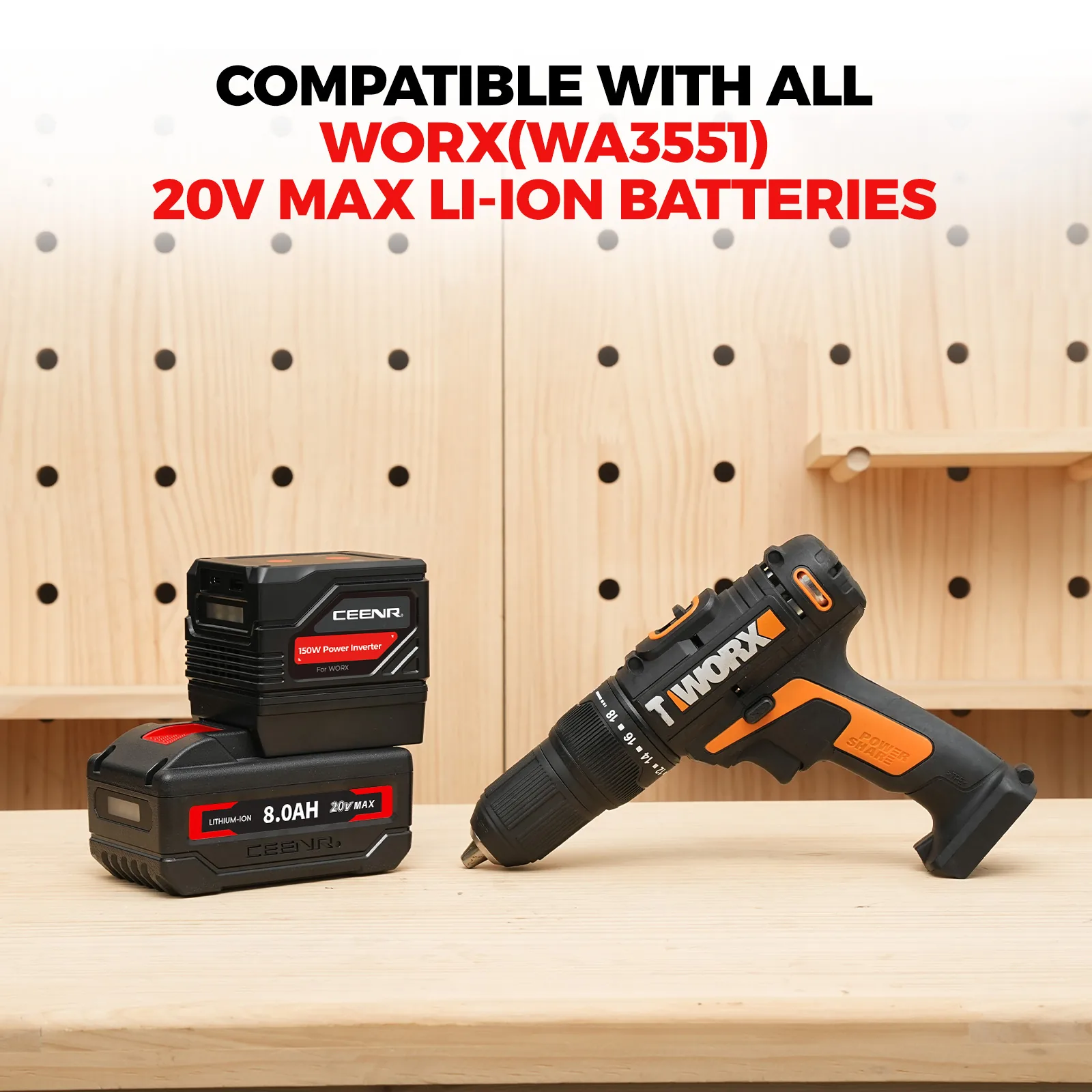CEENR 150W Portable Power Inverter for Worx 20V WA3551 Batteries in real-world use
