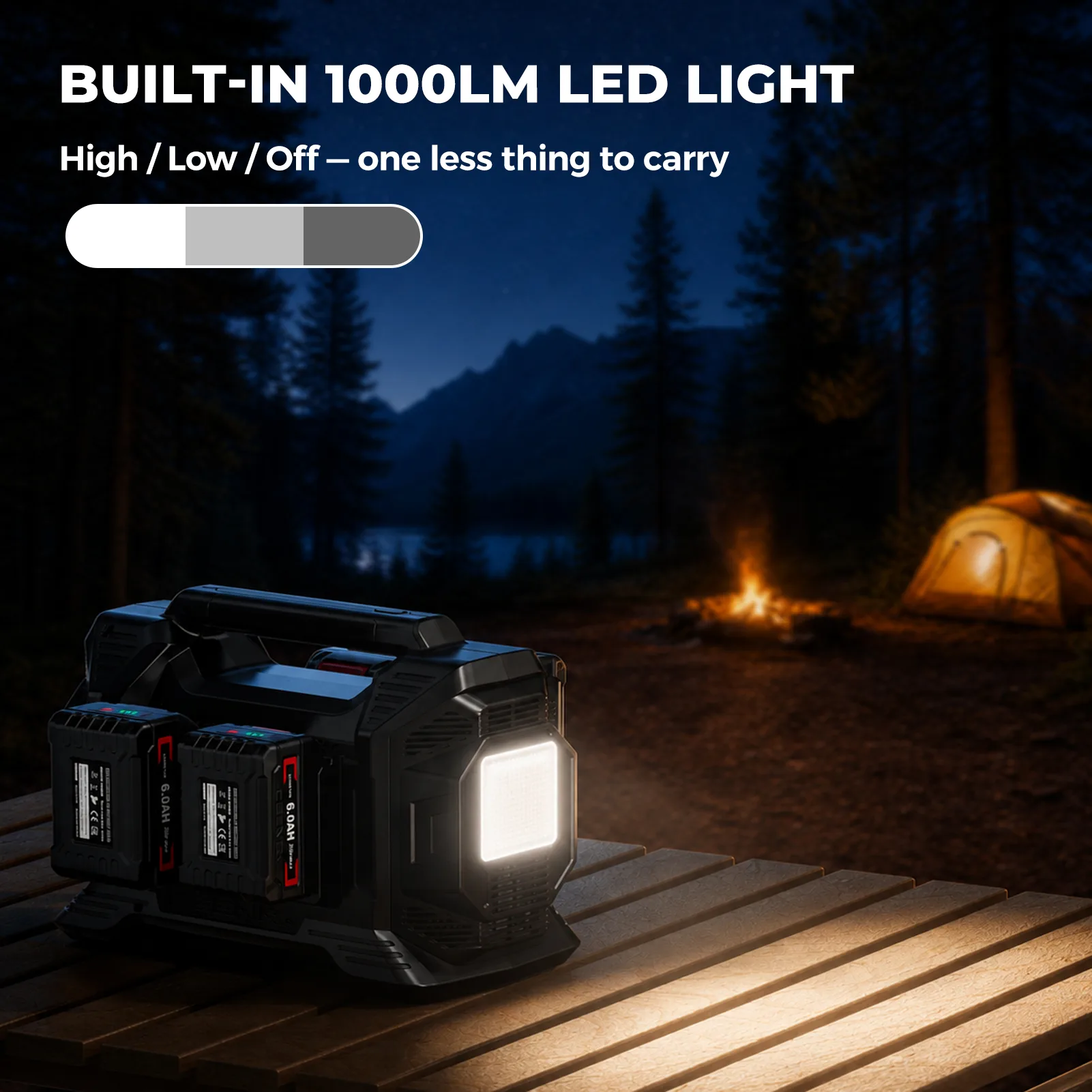 CEENR 300W 4-Slot Power Inverter for 18V/20V Tool Batteries — detail view