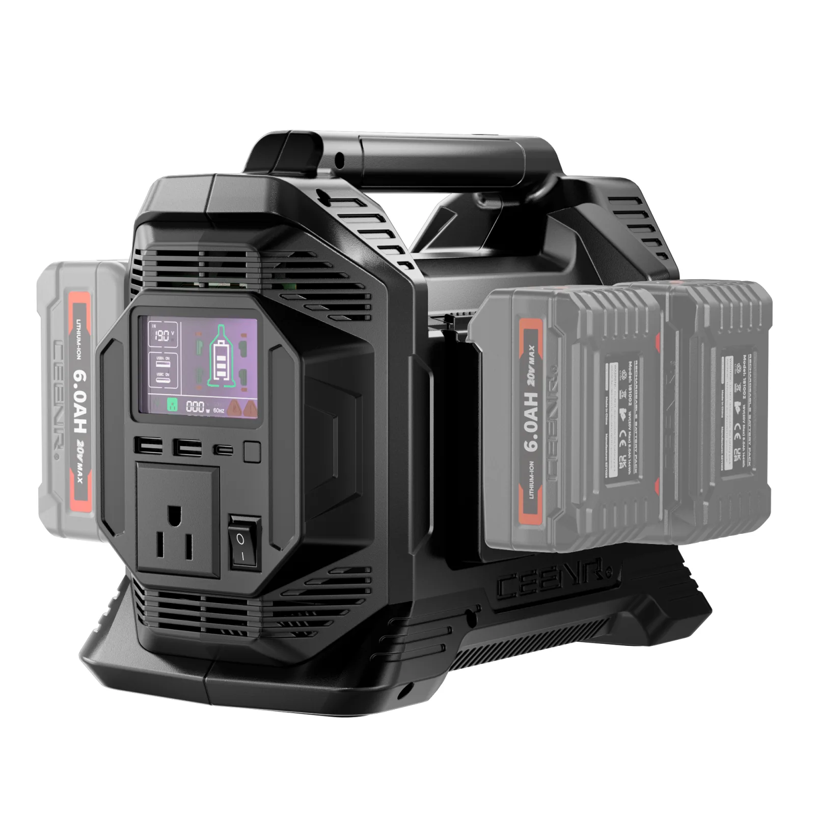 CEENR 300W 4-Slot Power Inverter for 18V/20V Tool Batteries