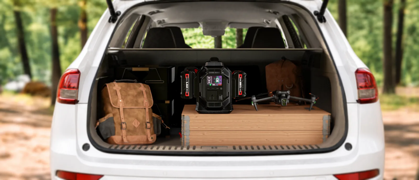 CEENR 300W inverter with a drone in an SUV cargo area